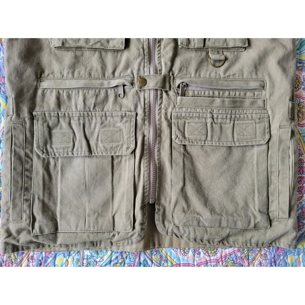 Vtg Orvis Mens Green Vest S Safari Hunting Fly Fishing Pockets Zip Vented 90s - Picture 6 of 13